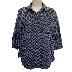 Coldwater Creek 100% Cotton Button Down Windowpane Pintuck Shirt Sz PL (14-16)
